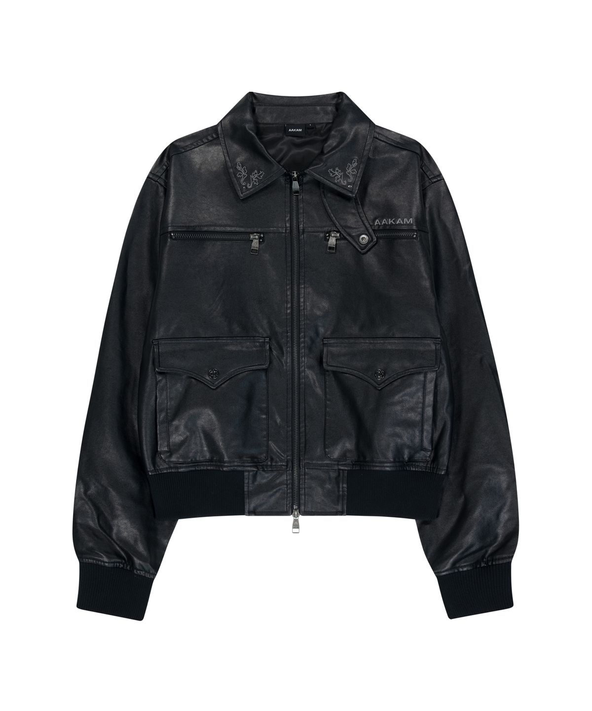 아캄(AAKAM) Western Collar Leather Jacket (Black)