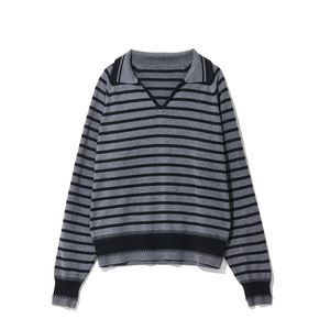 Stripe Collar Knit Charcoal