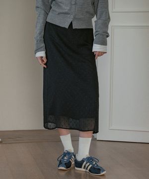 P3222 도트 시폰 스커트_Black