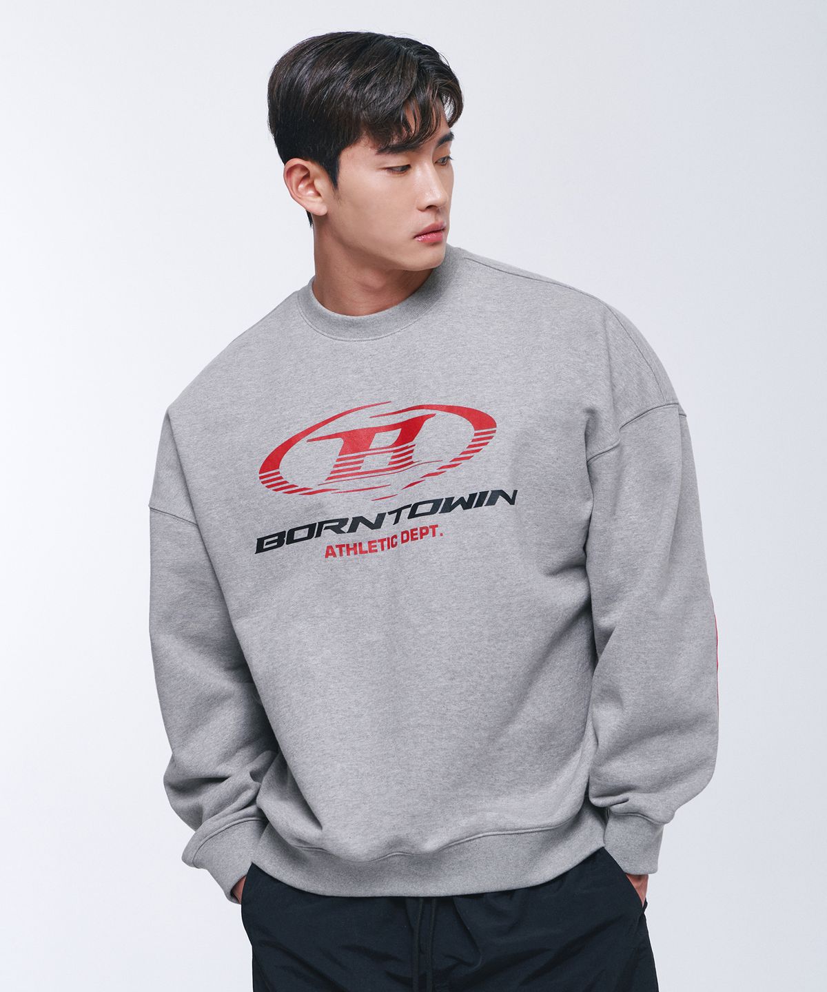 본투윈(BORN TO WIN) B SYMBOL RED LINE SWEATSHIRTS [MELANGE GREY]