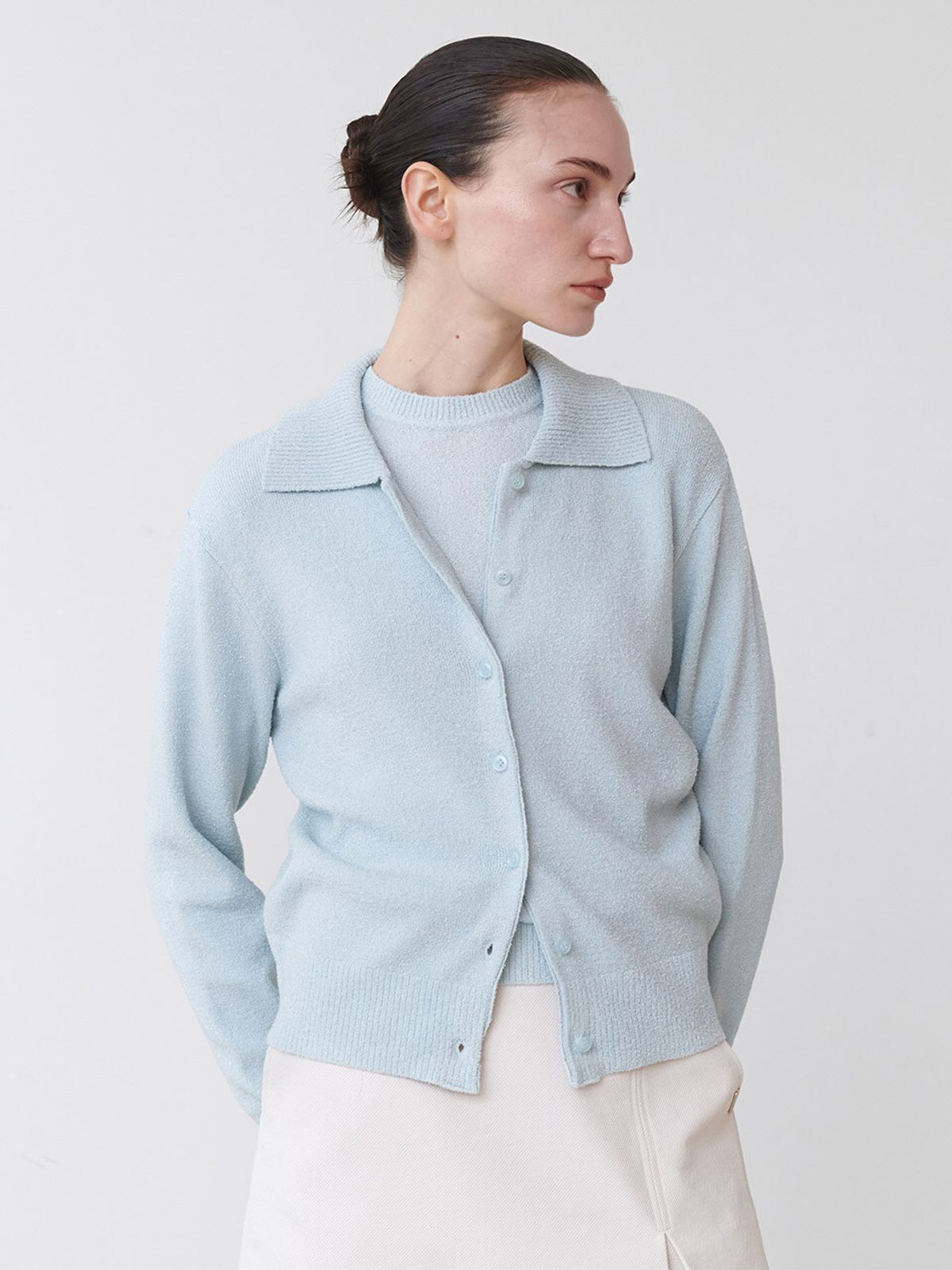 루에브르(LOEUVRE) [SET] Boucle Knit Cardigan + Short Sleeve Top SS5SD144_2color