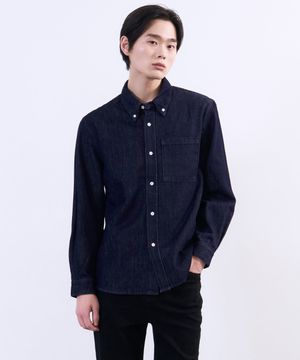 논페이드 롱 슬리브 데님 셔츠 딥블루