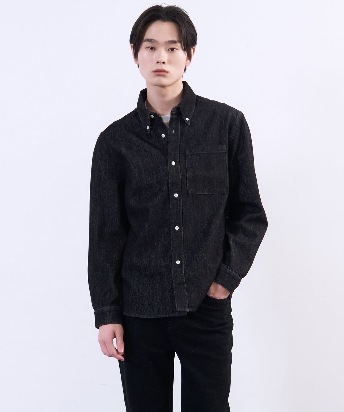 플랙(PLAC) 논페이드 롱 슬리브 데님 셔츠 블랙