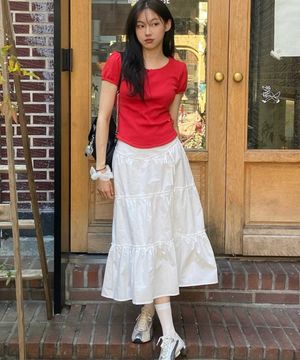 셔링 프릴 리본 롱 스커트 WT