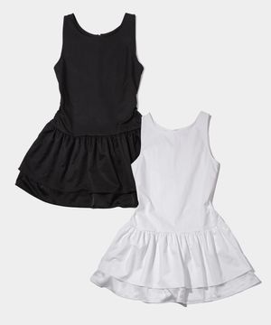 미니멀 레이스 더블 프릴 레이어드 라운드넥 나시 미니원피스_2COLOR