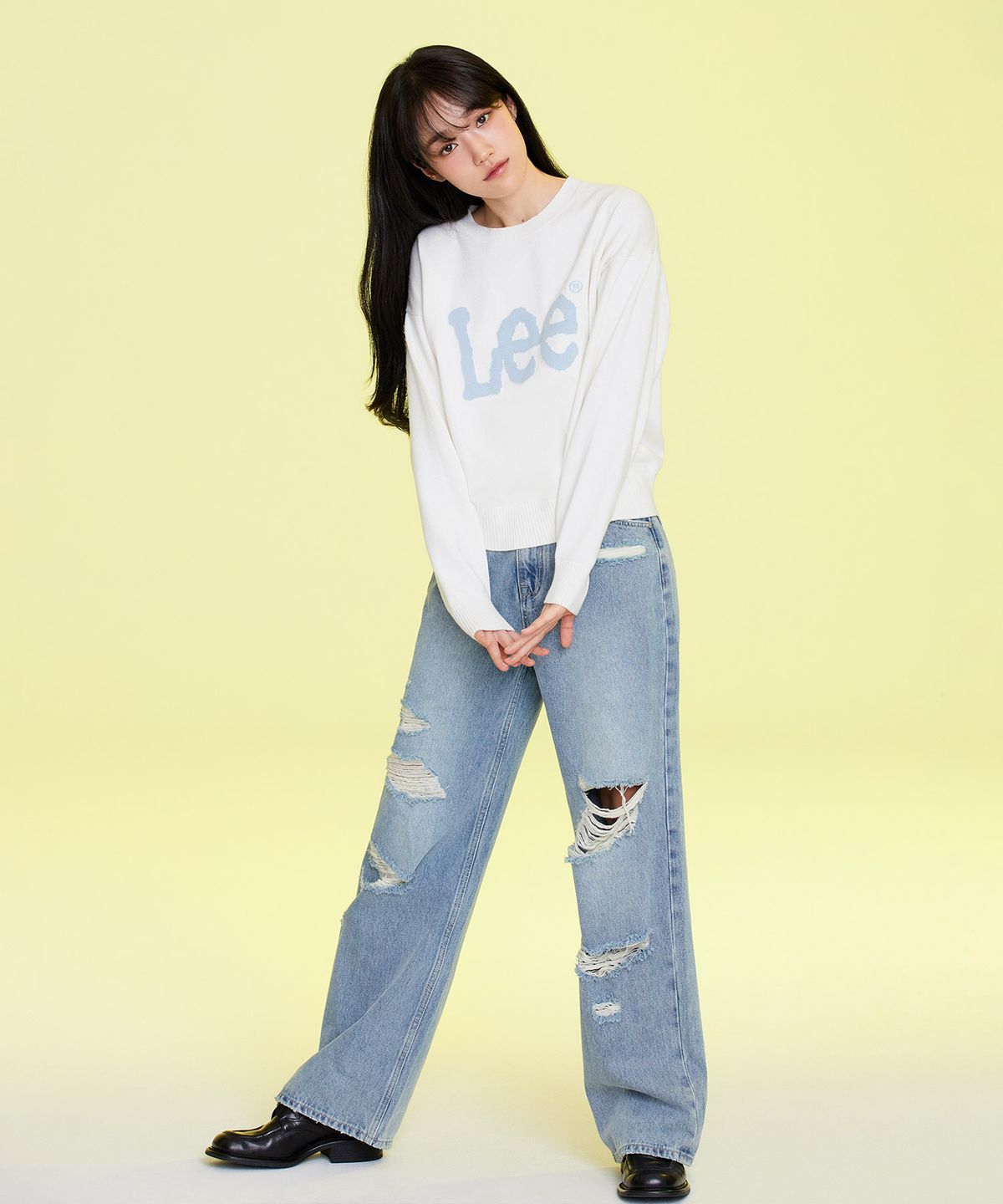 리(LEE) 우먼 데미지 데님 팬츠 인디고 라이트