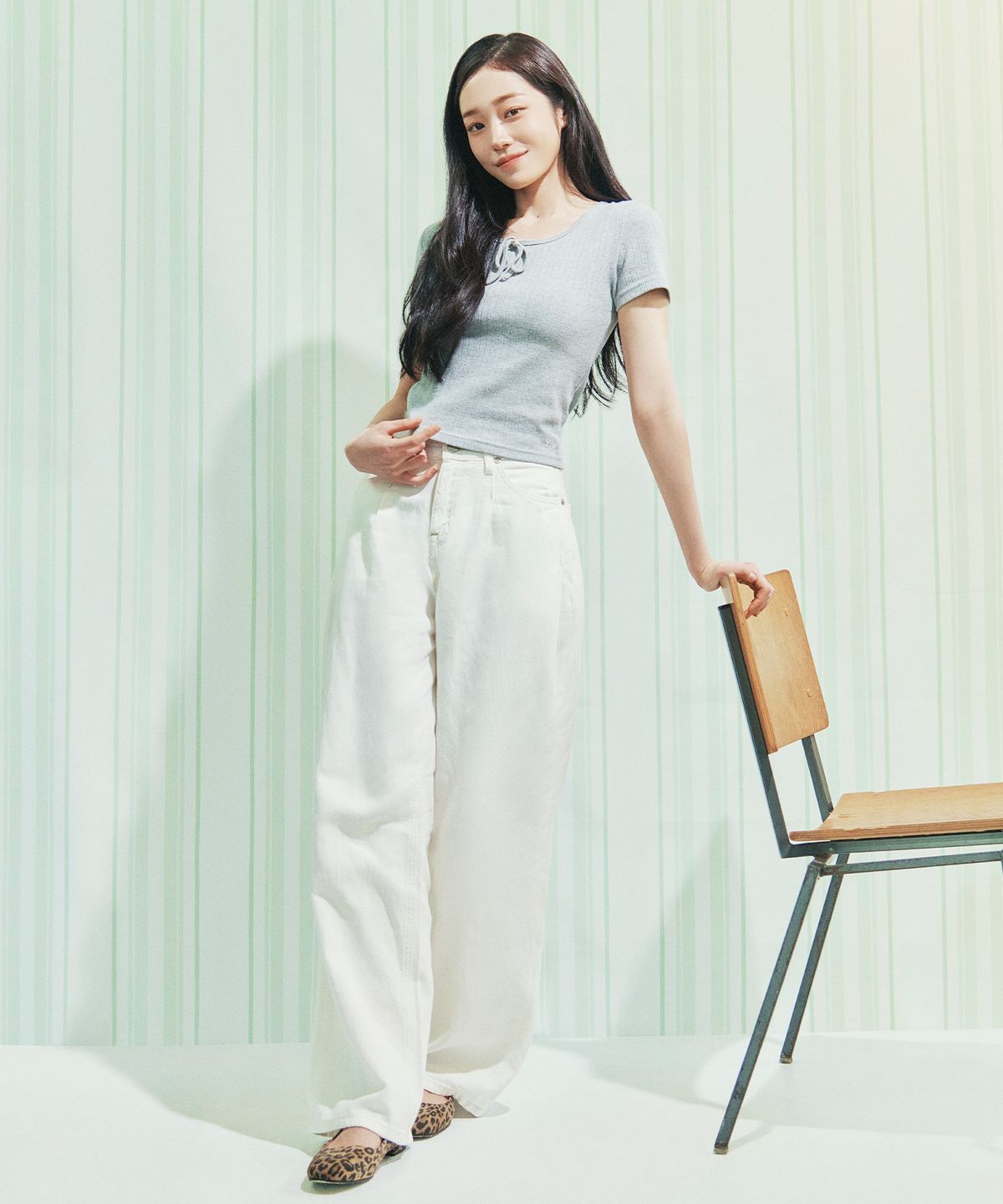 리(LEE) 우먼 오버사이즈드핏 린넨 데님 팬츠 에크루