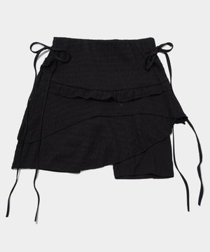 프릴 언발란스 스커트 허리 밴딩 레깅스 바이크 팬츠 [블랙]