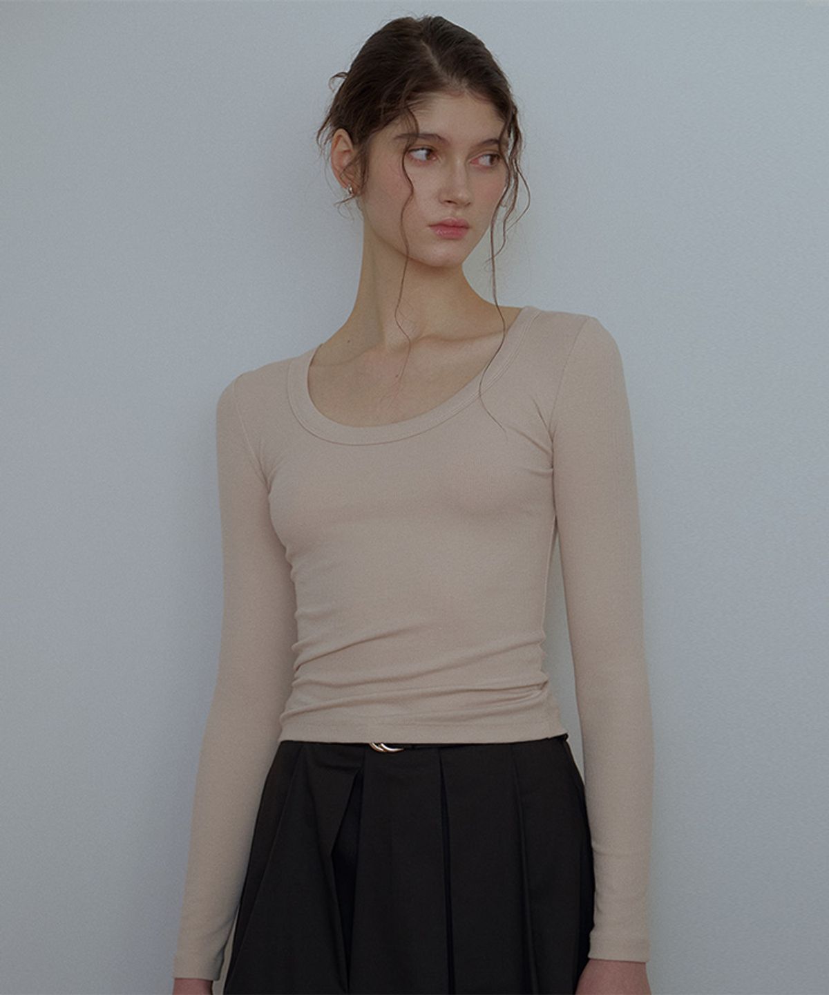 드헤베(DEHEVE) Scoop Long Sleeve [Beige]