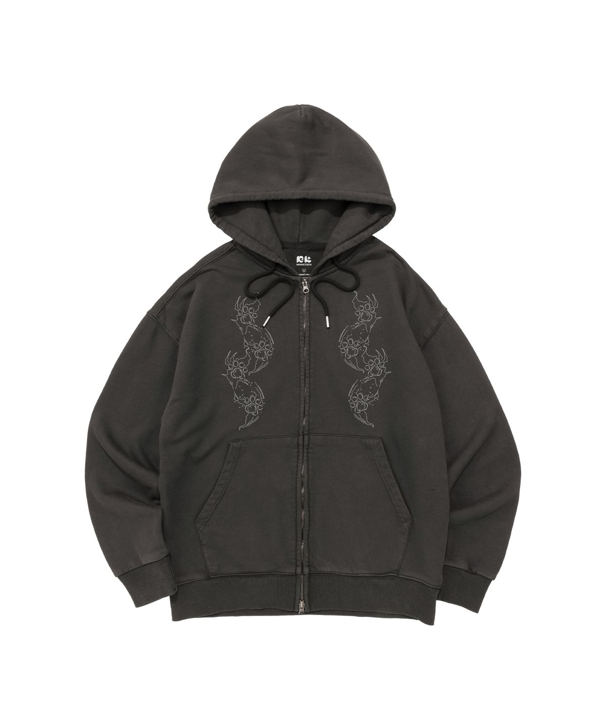 뉴키치(NEWKITSCH) PIGMENT FOOT PRINT HOOD ZIP-UP (BLACK)