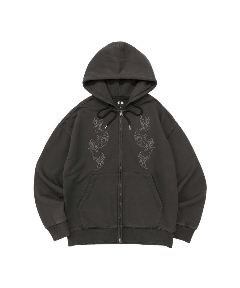 PIGMENT FOOT PRINT HOOD ZIP-UP (BLACK)