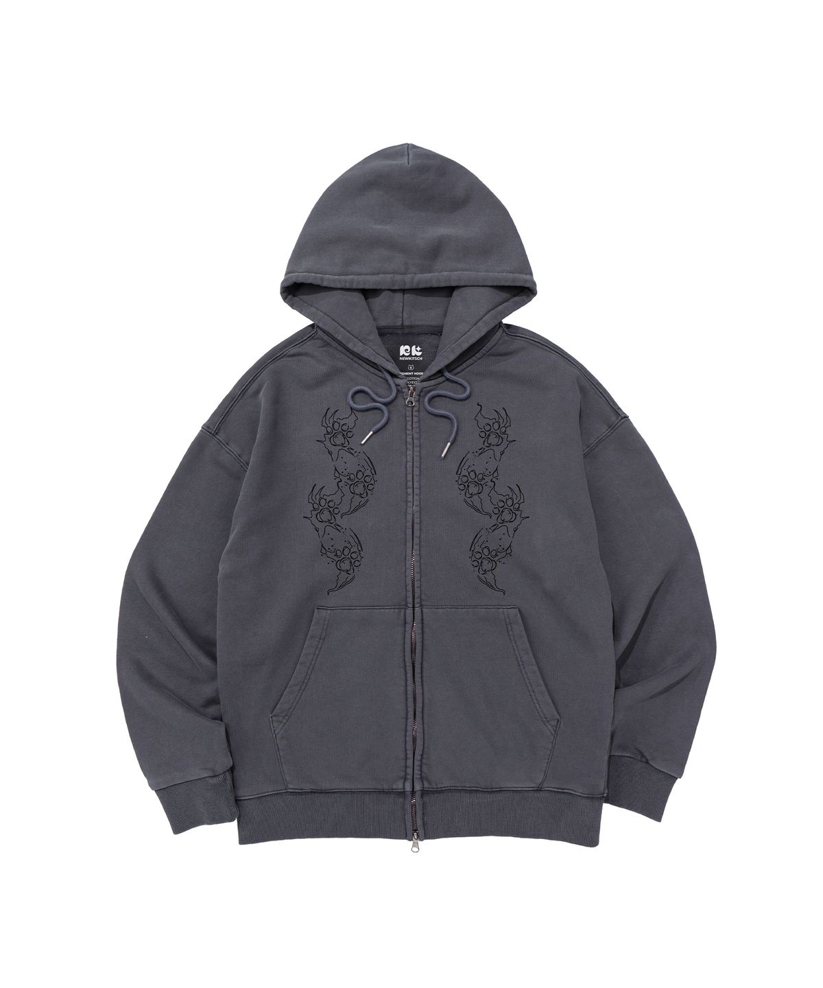 뉴키치(NEWKITSCH) PIGMENT FOOT PRINT HOOD ZIP-UP (BLUE GRAY)
