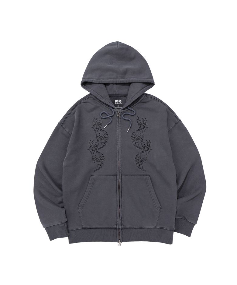 PIGMENT FOOT PRINT HOOD ZIP-UP (BLUE GRAY)