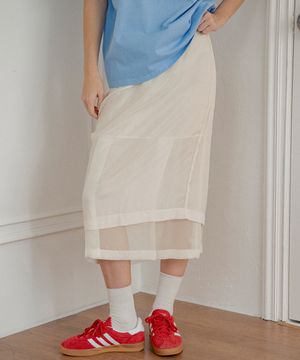 P3226 시스루 밴딩 스커트_Cream