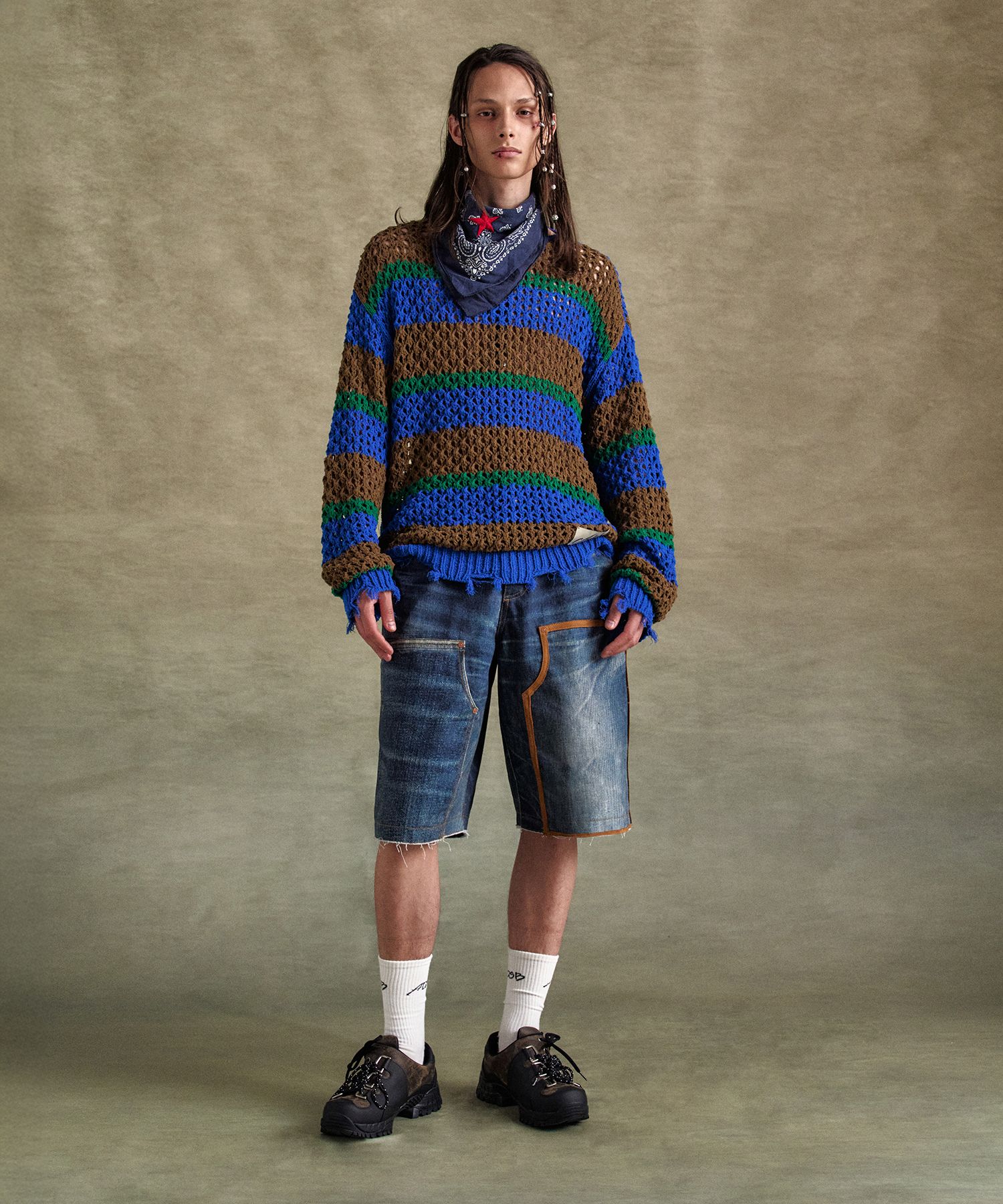 MUSINSA | ANDERSSON BELL Unisex Damaged Stripe Boat Neck Sweater 
