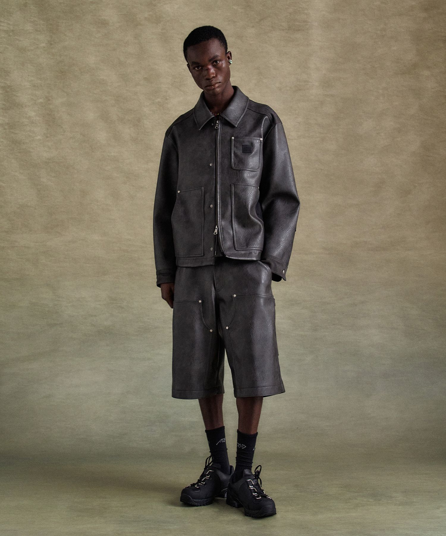 MUSINSA | ANDERSSON BELL Fake leather double knee shorts