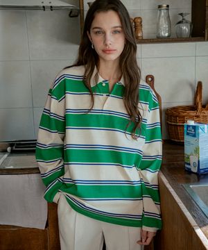 A3509 멀티 스트라이프 칼라 티셔츠_Green