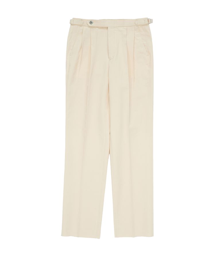 Cotton adjust Double Pleats relaxed Chino Pants (Ecru)