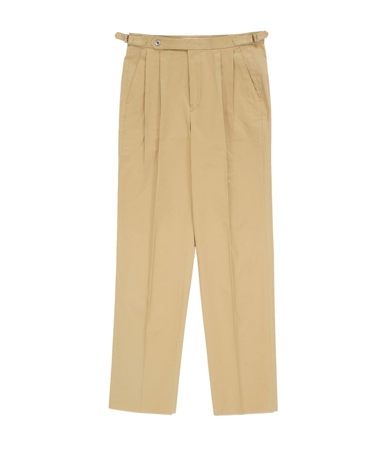 Cotton adjust Double Pleats relaxed Chino Pants (Beige)
