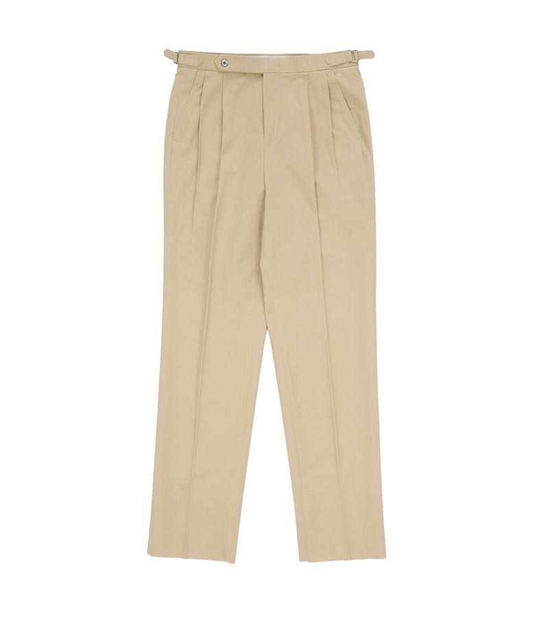 Cotton adjust Double Pleats relaxed Chino Pants (Khaki)
