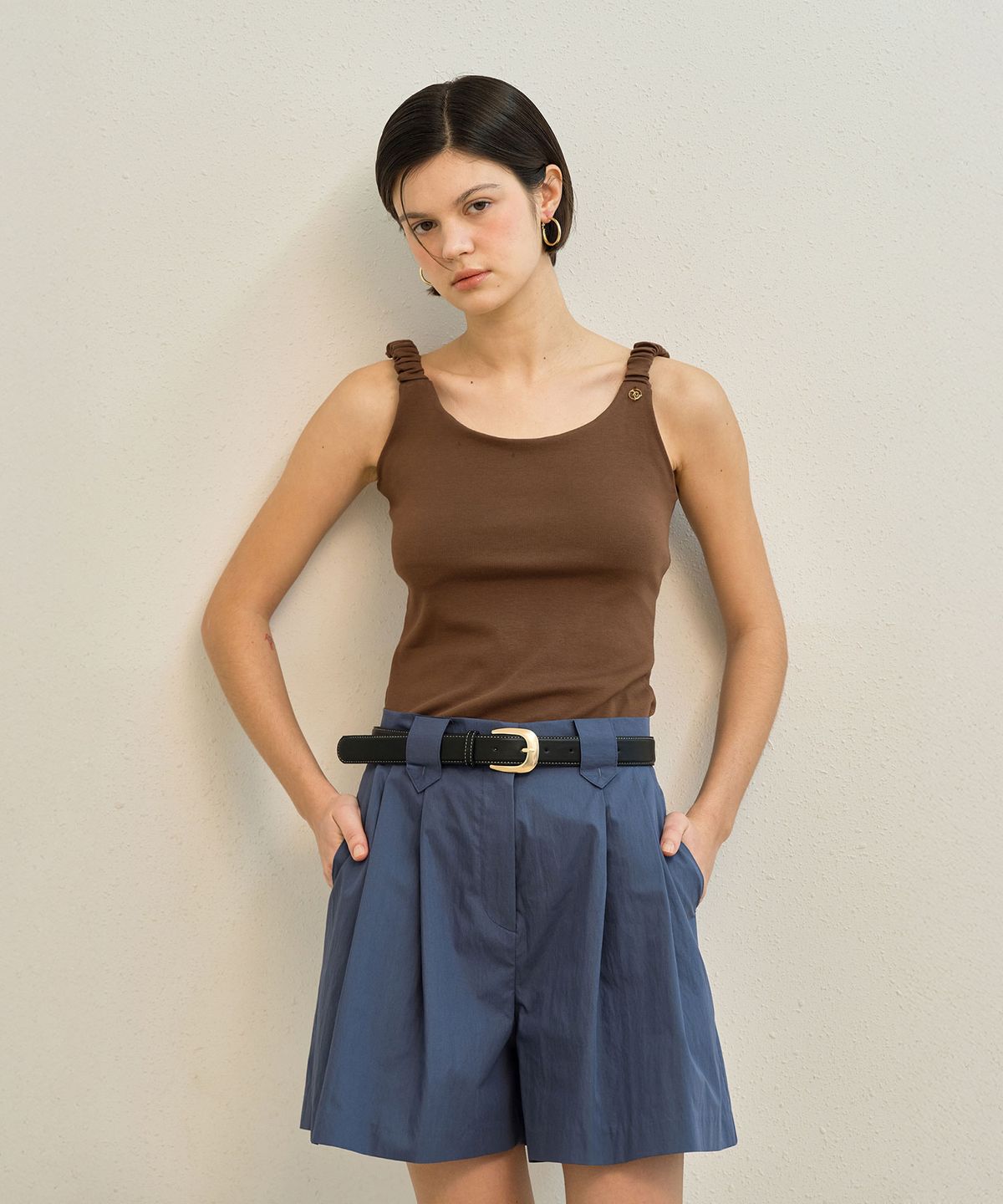 메이버유(MAYVERU) Cookie Wrinkle Sleeveless T-Shirt _ Brown