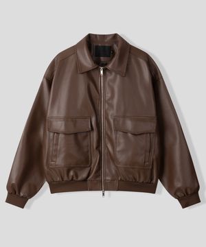 심플리시티 비건 레더 블루종 자켓[브라운]