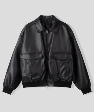 심플리시티 비건 레더 블루종 자켓 [블랙]