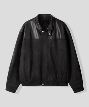 컬러 블록 비건 스웨이드 자켓 [블랙]