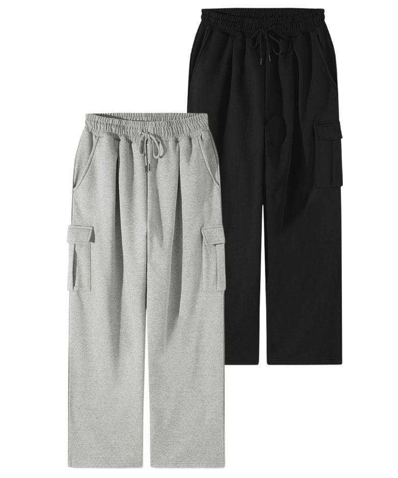 [2PACK] 카고 원턱 와이드 스웨트 팬츠