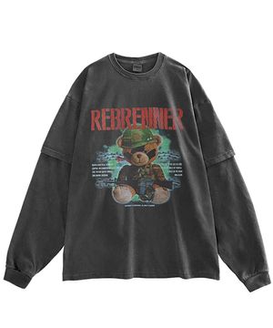 DTG 베트남베어 오버핏 피그먼트 레이어드 티셔츠 차콜