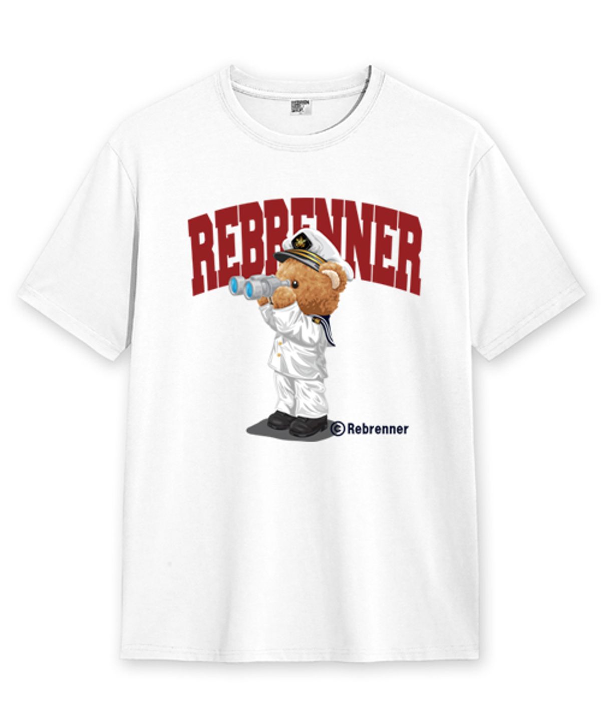 리브레너(REBRENNER) 네이비베어 20수 크루넥 반팔티셔츠 화이트