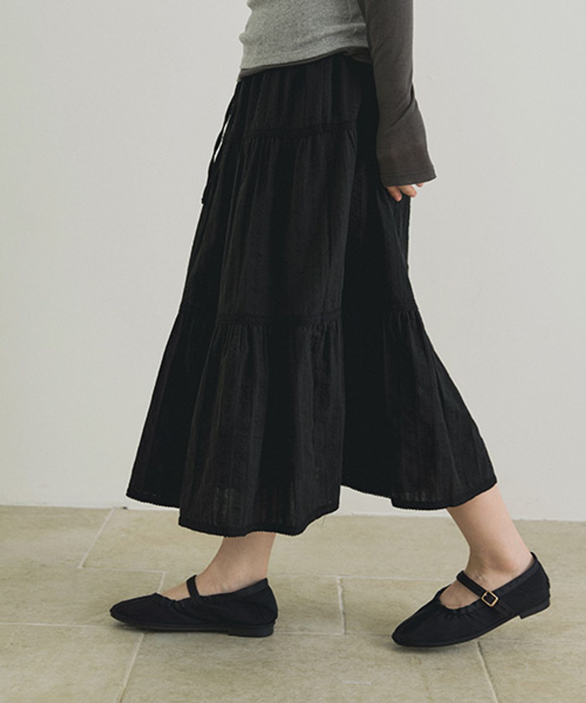 링서울(LINGSEOUL) cancan shirring long skirt-black