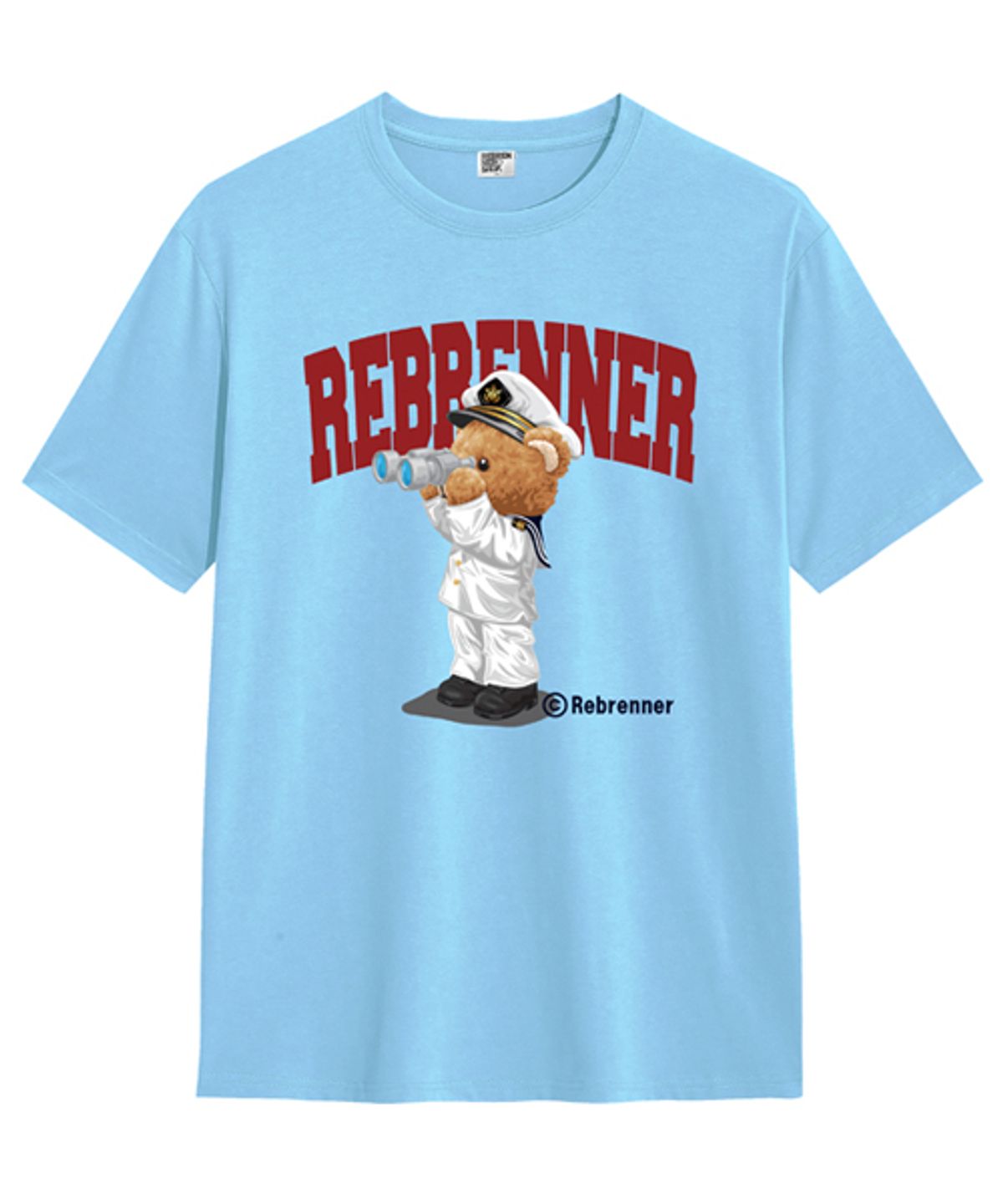 리브레너(REBRENNER) 네이비베어 20수 크루넥 반팔티셔츠 스카이블루