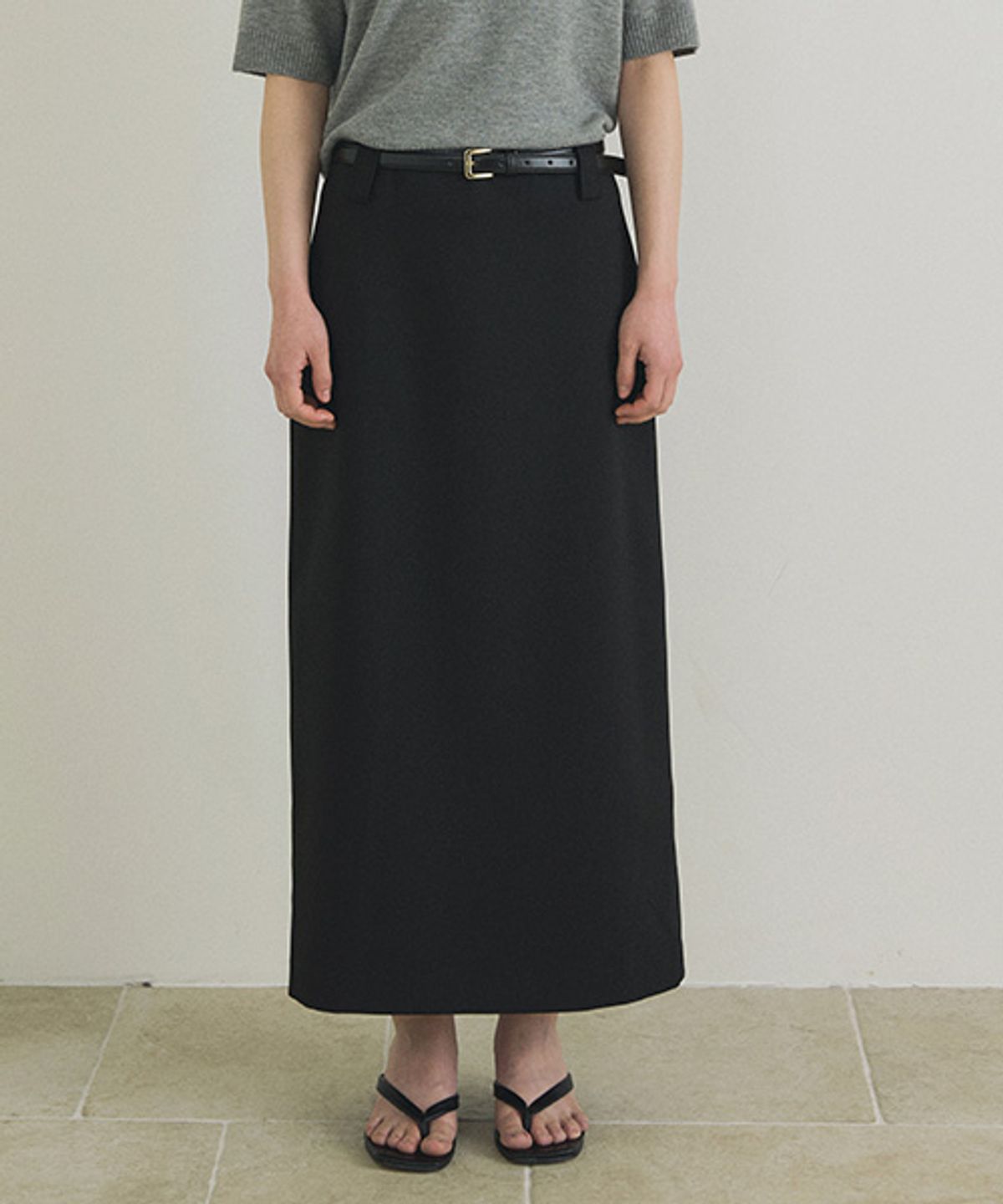 링서울(LINGSEOUL) basic slit long skirt-black