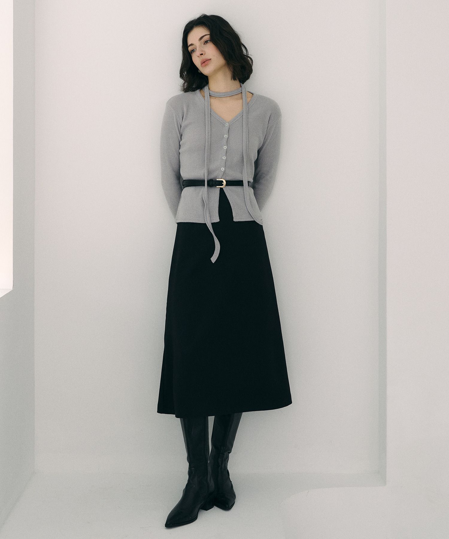 MUSINSA公式 | BIBYSEOB A-line long skirt black [T51]