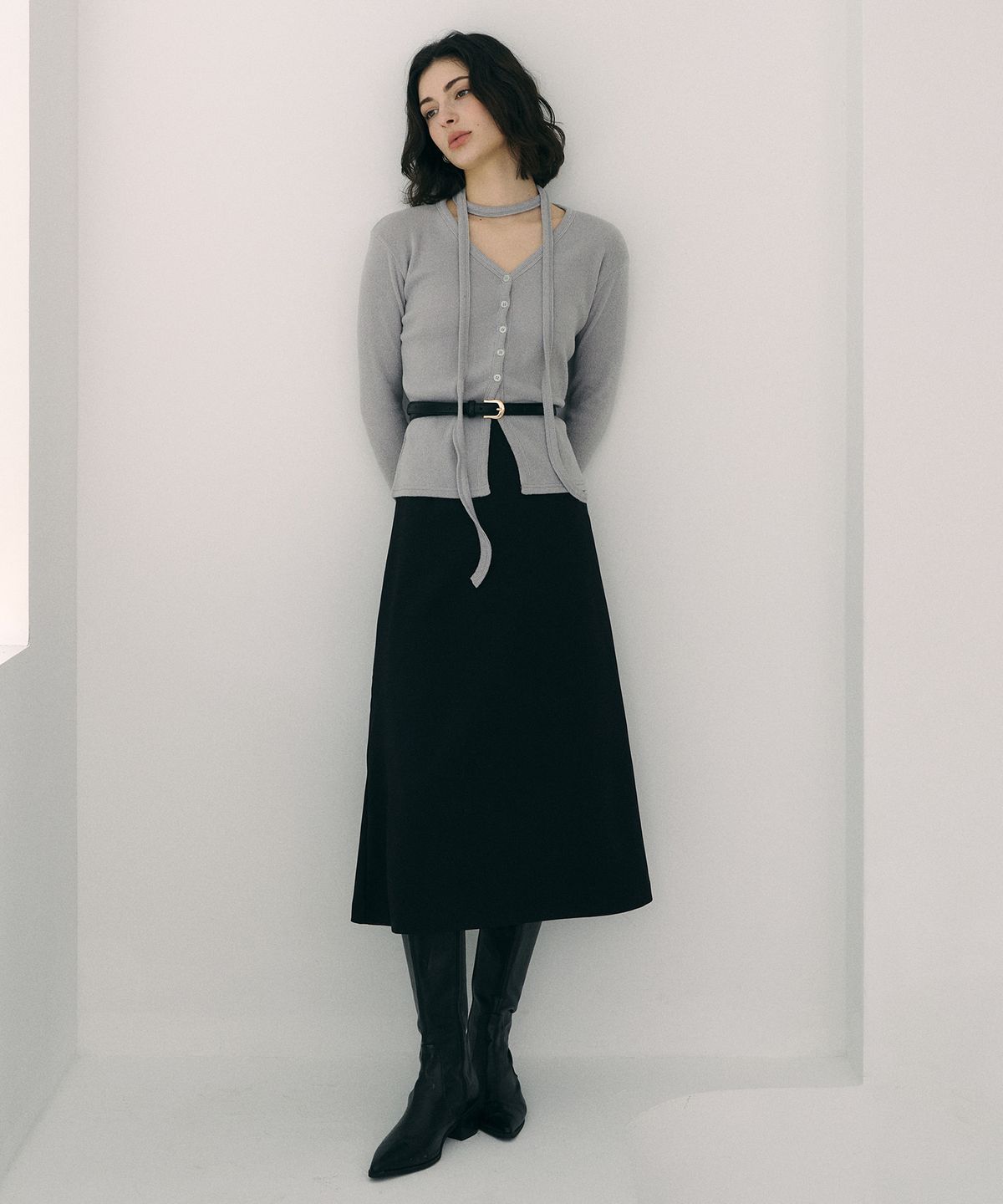 바이바이섭(BIBYSEOB) A라인 롱 스커트 블랙 [T51]