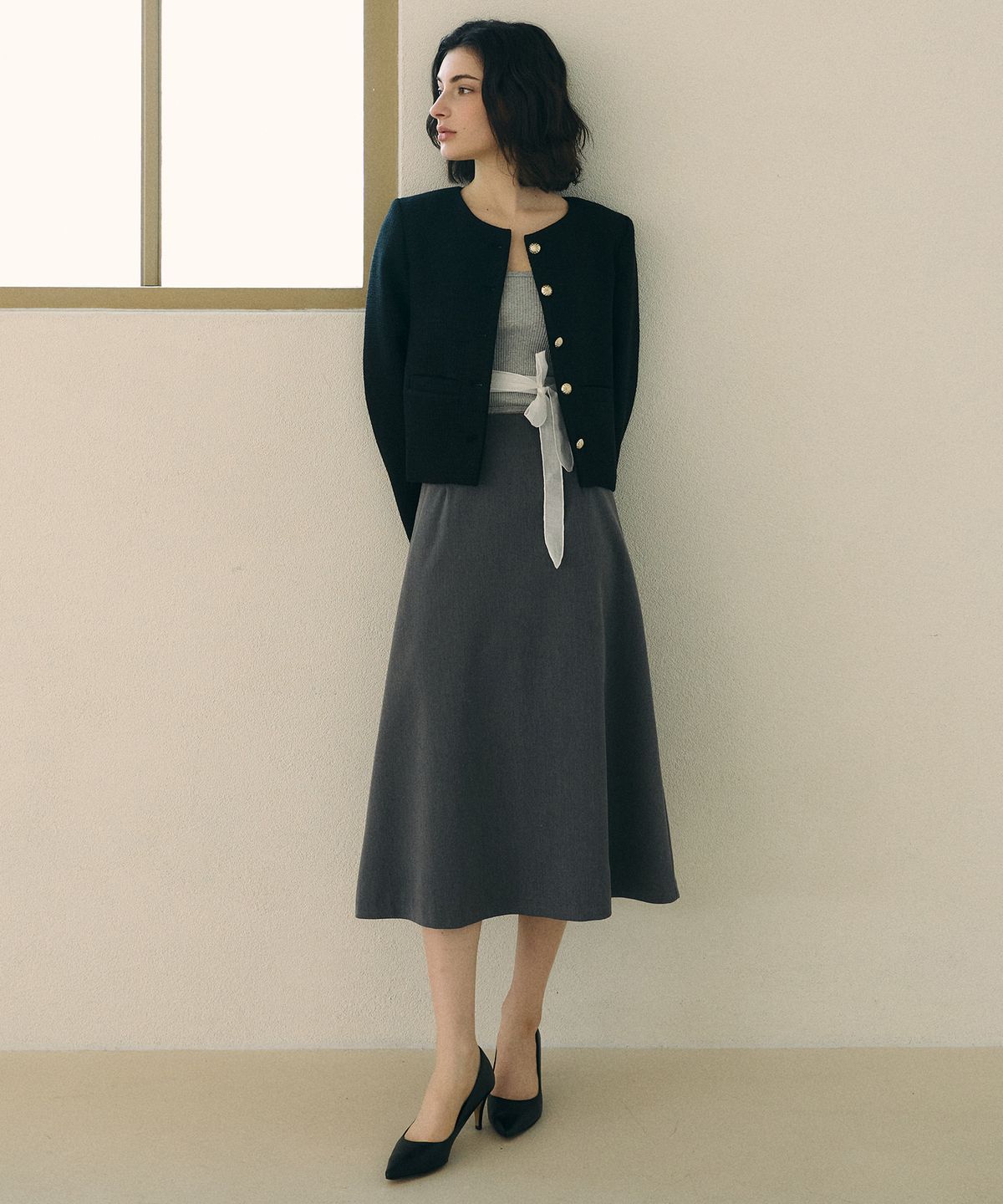바이바이섭(BIBYSEOB) A라인 롱 스커트 챠콜 [T51]