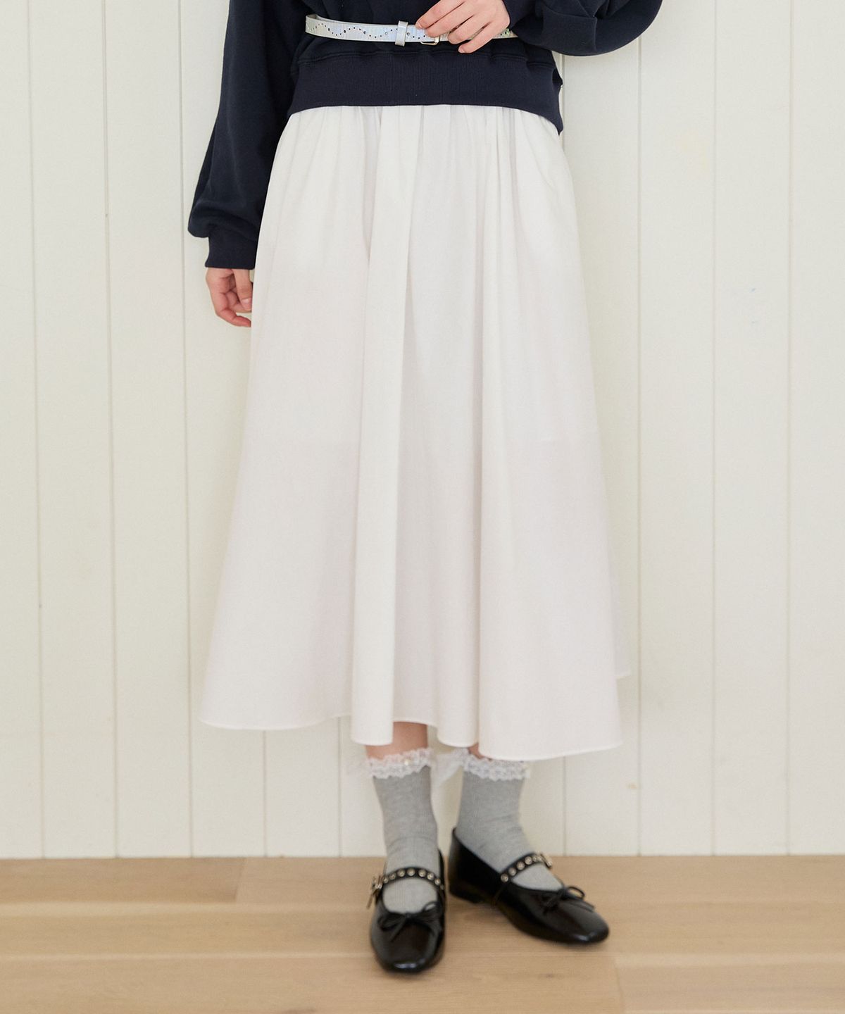핑크파인애플(PINK PINEAPPLE) BLOOMING SHIRRING MAXI SKIRT_IVORY