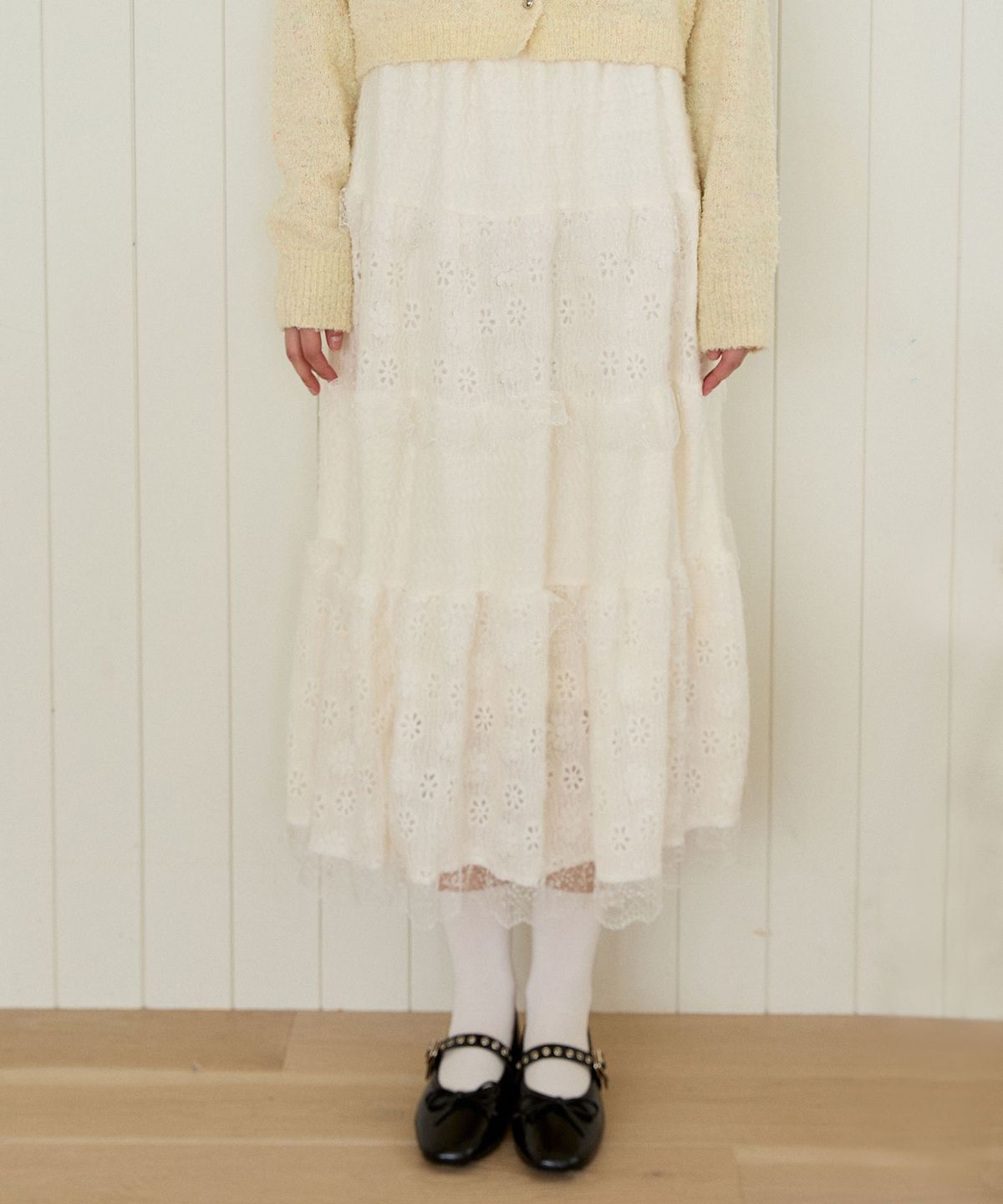 핑크파인애플(PINK PINEAPPLE) CAMELIA LACE MIX SKIRT_IVORY