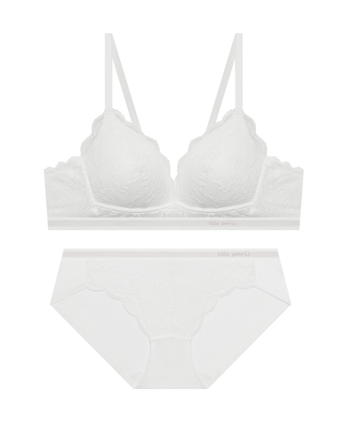 엘르이너웨어(ELLE INNERWEAR) 소프트핏 노와이어 레이스 브라 팬티 세트 - 아이보리