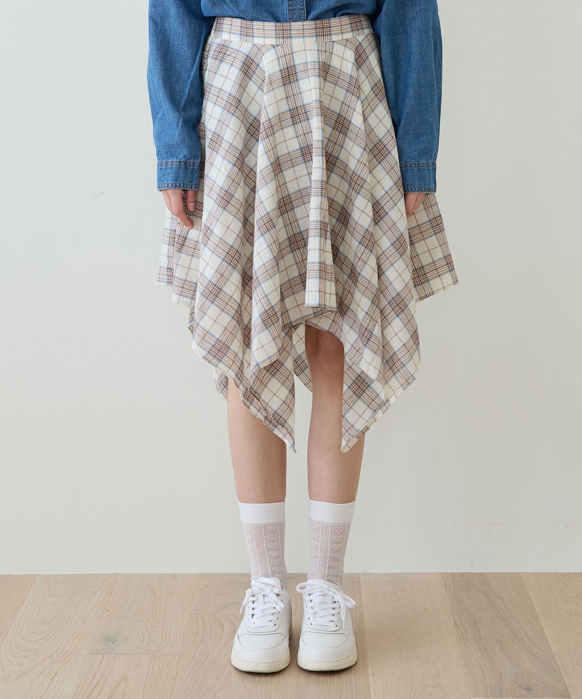 힐리오트(HEALIOTE) DEMURE CHECK MIDI SKIRT_IVORY