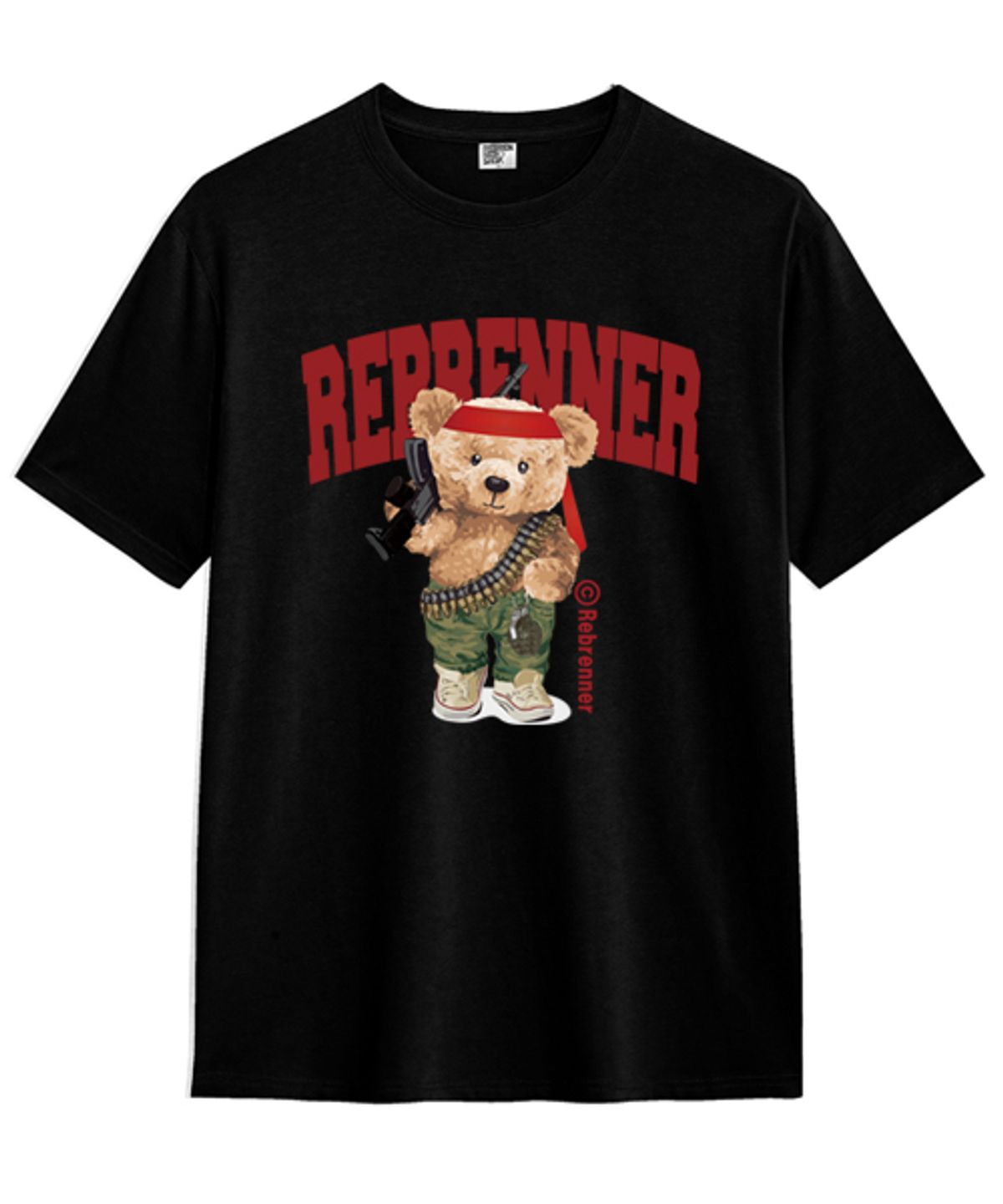 리브레너(REBRENNER) 람보베어 20수 크루넥 반팔티셔츠 블랙