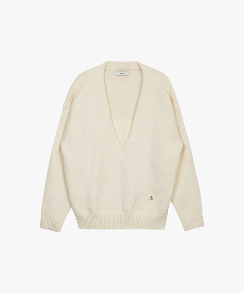 DEEP V-NECK RELAX KNIT_CREAM