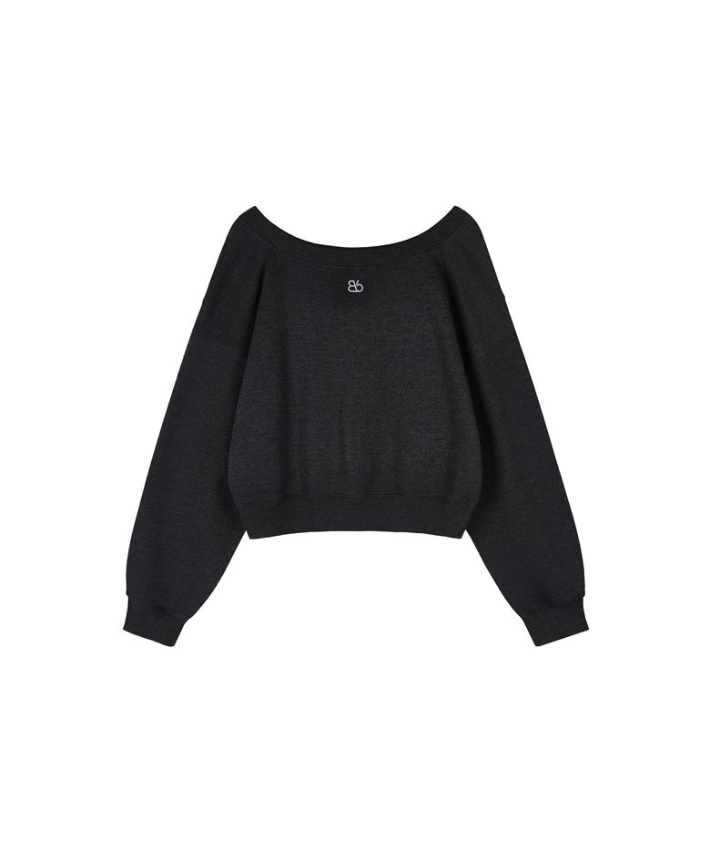 스몰비비 오프숄더 크롭 스웻셔츠 (Dark Grey)