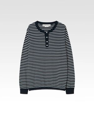 스트라이프 니트 헨리넥 네이비