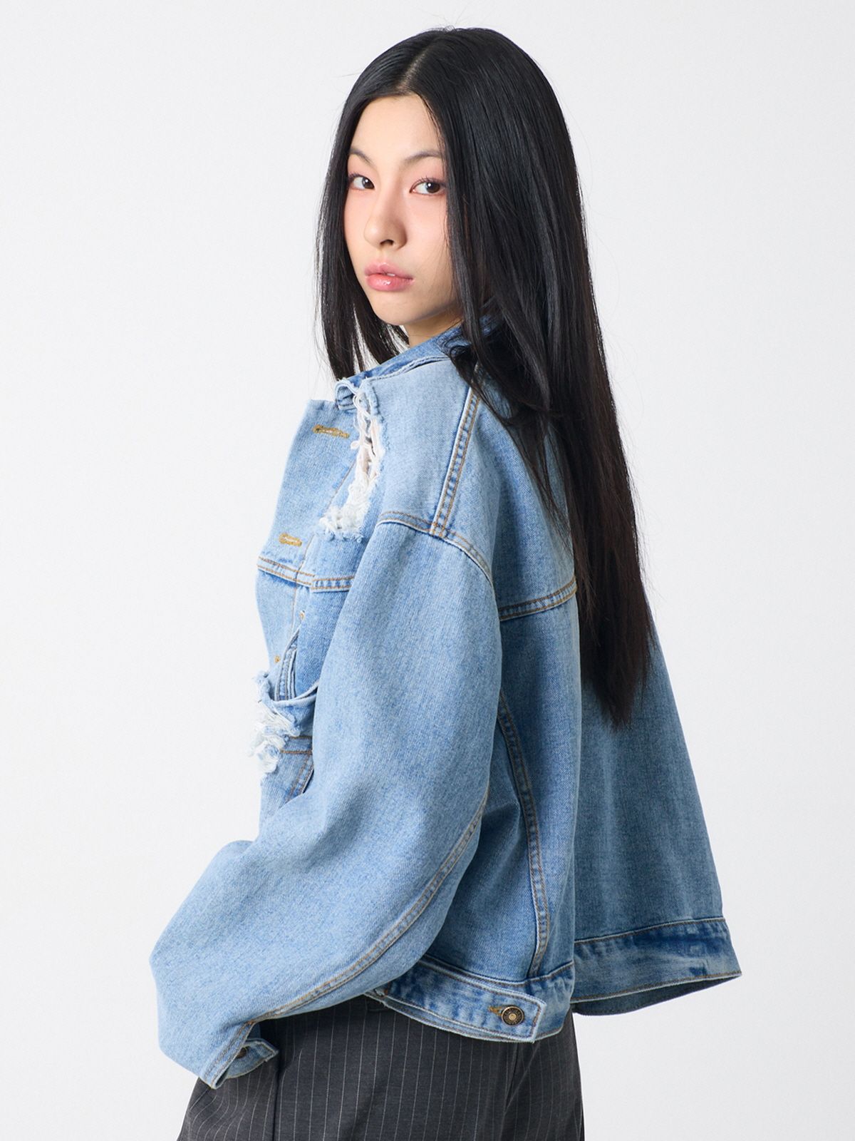 [UNKNOWN PLANET] Overfit denim blue jean jacket /追跡付 MUSINSA公式 | UNKNOWN PLANET Big Pocket Destroyed Overfit