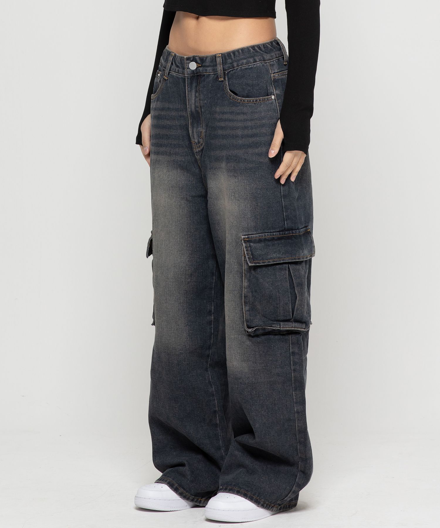 【BAON】Corico Bijo Pocket Washing Wide Denim Pants MUSINSA | CHAMBROS Women's Cargo Pocket Washed Wide Denim