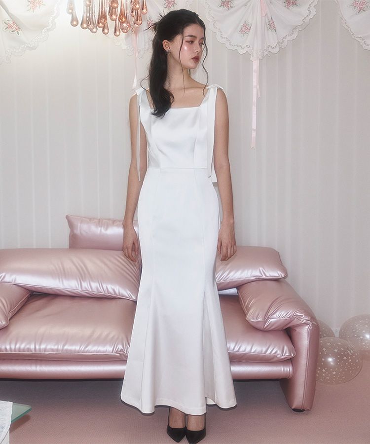 ★Rose Frantz★ Ribbon Mermaid Long Dress (2色) MUSINSA公式 | ROSÉ FRANTZ Ribbon Mermaid Long Dress [Cream]