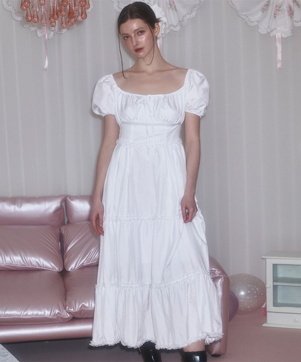로제프란츠(ROSEFRANTZ) Puff Shirring Lace Long Dress [Ivory]