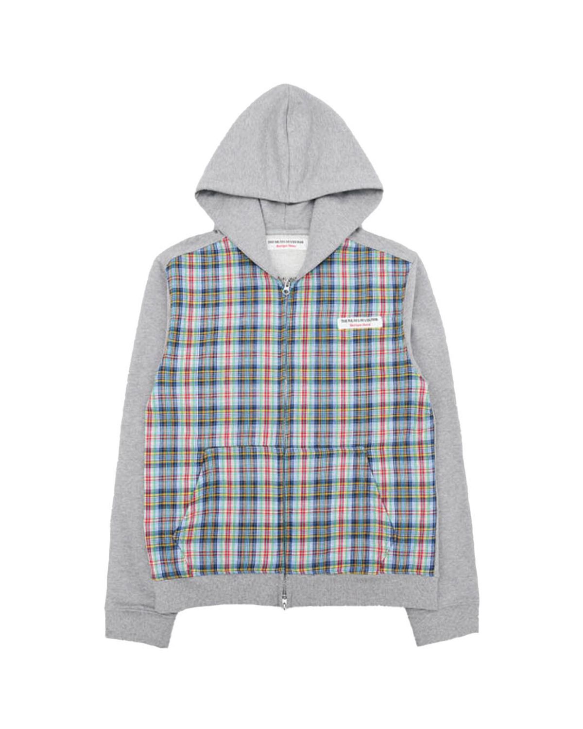 더뮤지엄비지터(THEMUSEUMVISITOR) CHECK MIXED ZIPUP HOODIE (MELANGE GREY)